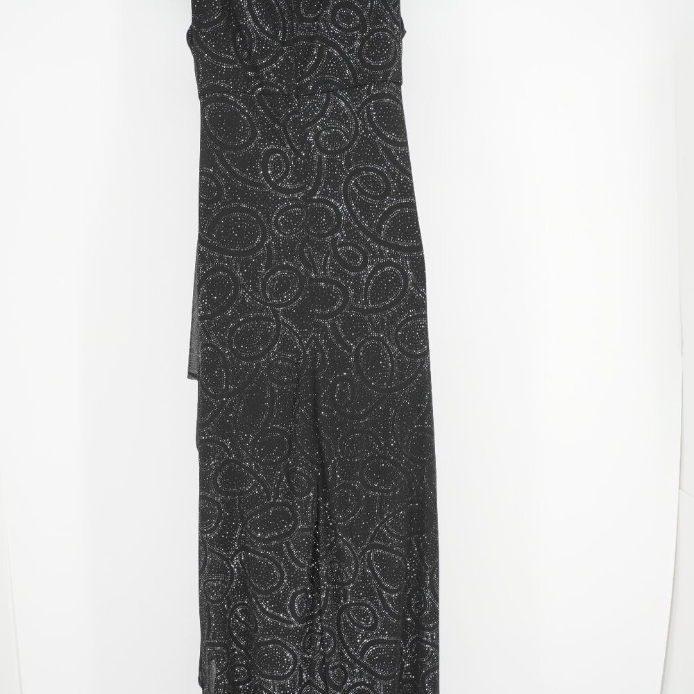 R&M Richards Black Glitter Formal Evening Dress Womens 8 Beaded Maxi Gown - Picture 15 of 15